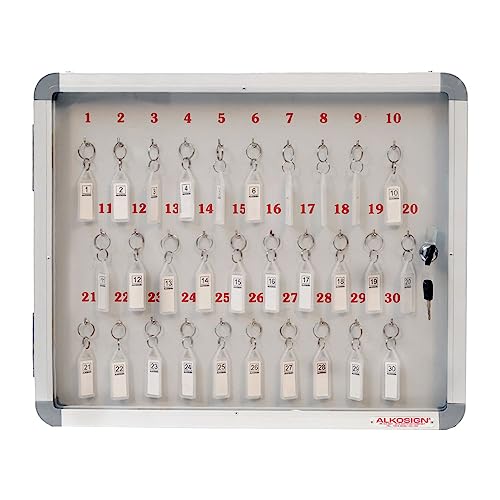 ALKOSIGN Key Cabinet for 30 Key-Chains with Laminated Back and Steel Fitted Hooks | Lockable Key Storage Box with Acrylic Cover for Industrial Use, Offices, Hotels - Image 1