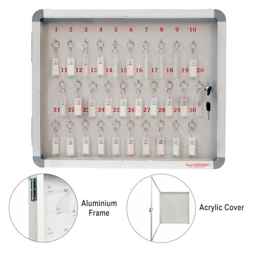 ALKOSIGN Key Cabinet for 30 Key-Chains with Laminated Back and Steel Fitted Hooks | Lockable Key Storage Box with Acrylic Cover for Industrial Use, Offices, Hotels - Image 2