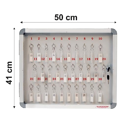 ALKOSIGN Key Cabinet for 30 Key-Chains with Laminated Back and Steel Fitted Hooks | Lockable Key Storage Box with Acrylic Cover for Industrial Use, Offices, Hotels - Image 4