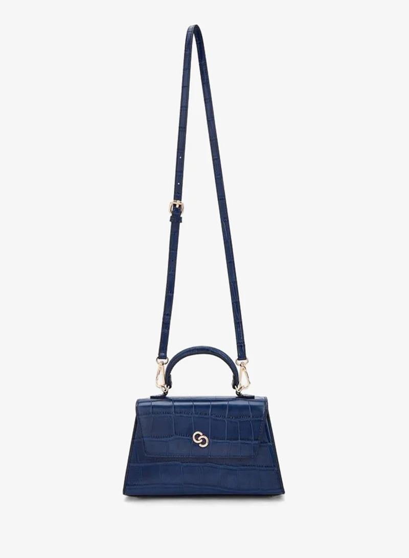 Celeste NAVY Textured Satchel Bag With Button Closure for Women | Best Price UAE