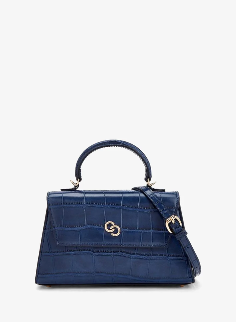 Textured Satchel Bag With Button Closure