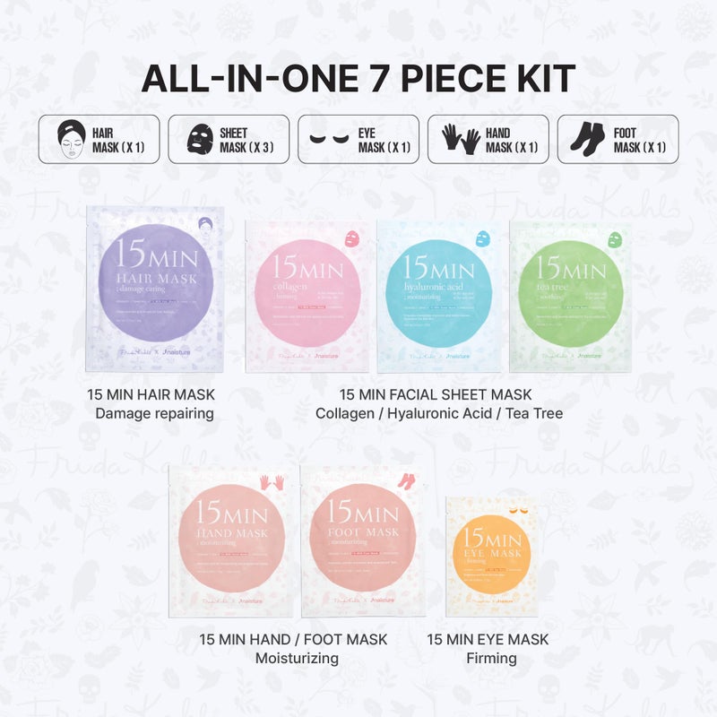Naisture x Frida Kahlo 15 Min Pamper Me Kit Korean Spa Skincare Gift Set for Women-Head to Toe with Hair, Face, Eye, Hand, Foot Masks, & Bonus Item (8 pcs) - Image 3