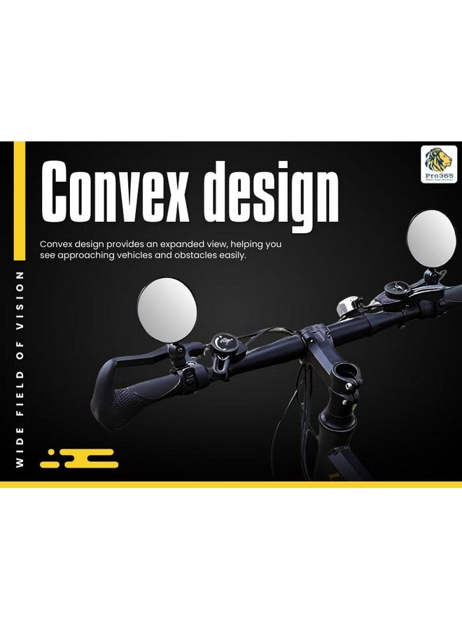 PRO365 Premium Bicycle Rear View Mirrors| 6 Months Warranty| Protective Film | Adjustable 360°| Handlebar Convex Mirror| 2 Pieces| - Image 2