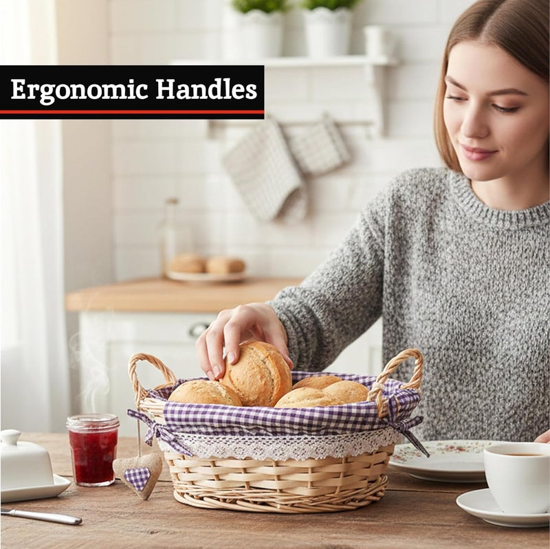 Premier Housewares Picnic Basket Bread Basket Wicker Basket Oval Hamper Baskets For Gifts Lining Woven Basket Purple H14x W27x D19 - Image 5