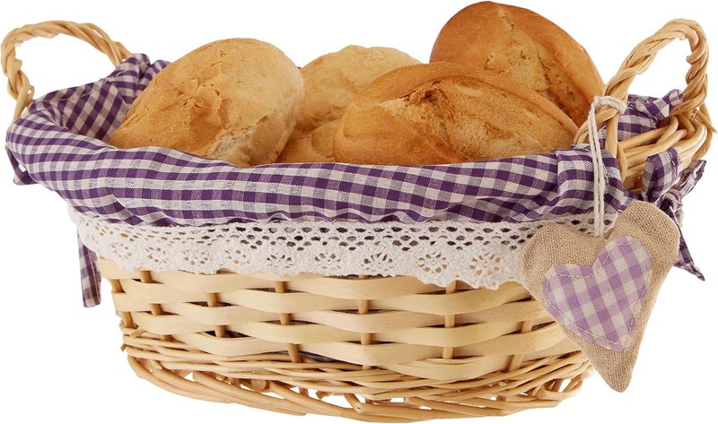 Premier Housewares Picnic Basket Bread Basket Wicker Basket Oval Hamper Baskets For Gifts Lining Woven Basket Purple H14x W27x D19 - Image 1