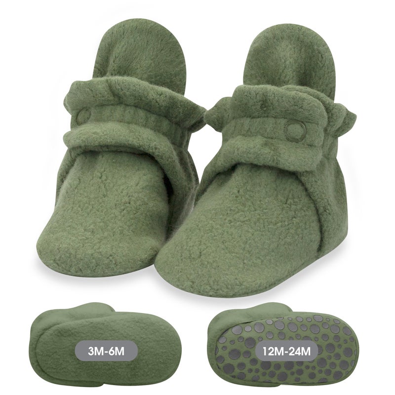 Zutano Unisex Fleece Baby Booties with Organic Cotton Lining, Newborn Essentials, Olive, 18 Months - Image 1