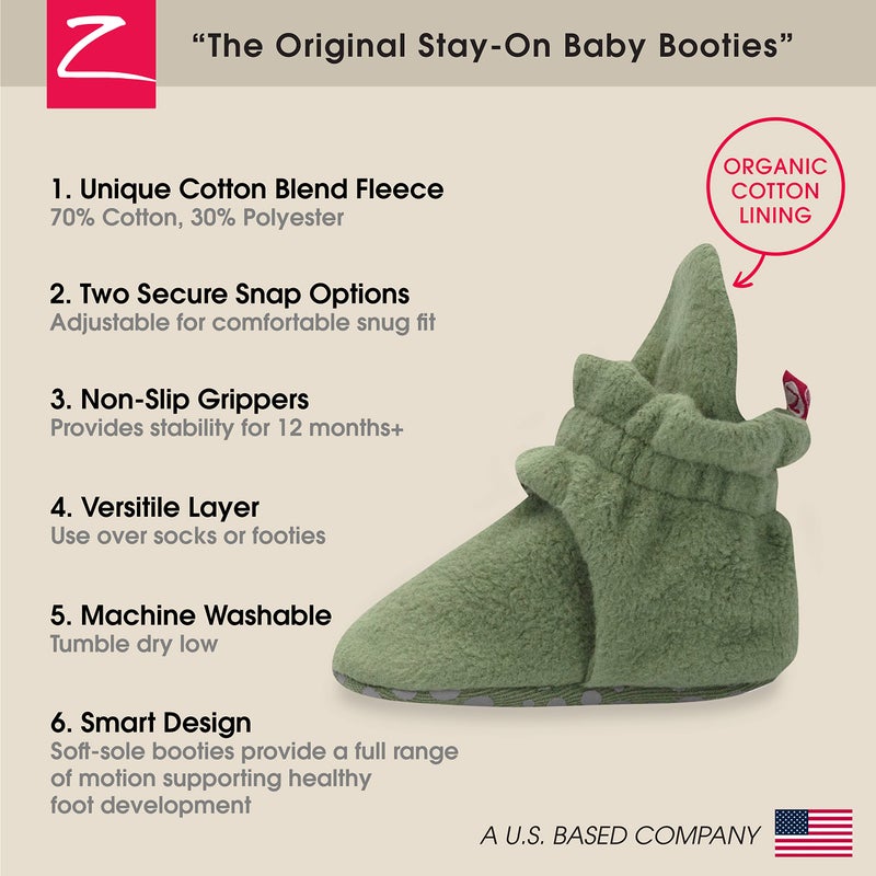 Zutano Unisex Fleece Baby Booties with Organic Cotton Lining, Newborn Essentials, Olive, 18 Months - Image 3