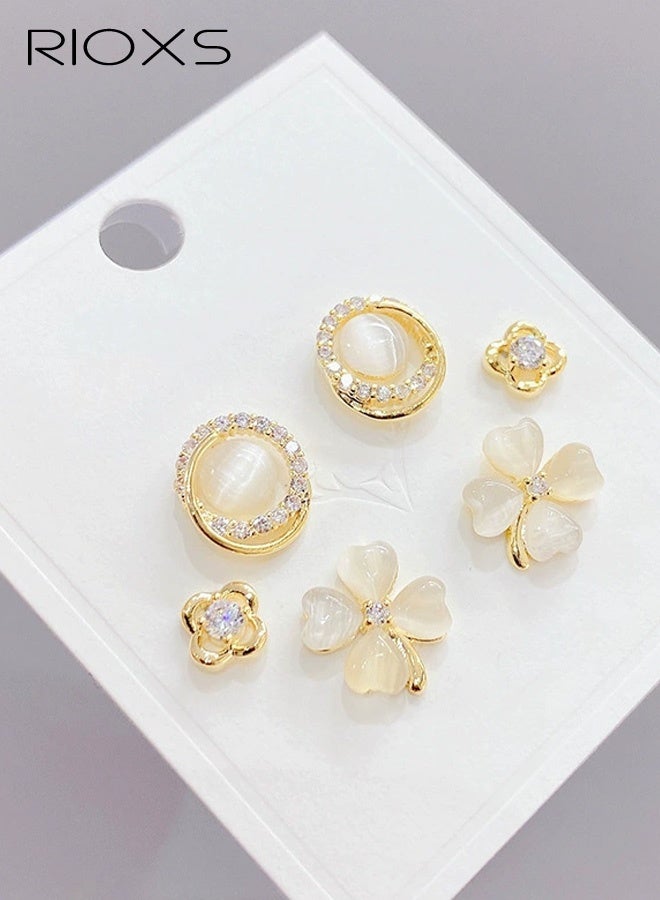 ريوكس 3 قطع من أقراط الأذن الفضية الإسترلينية عيار 925 للنساء، تحتوي كل بطاقة على ثلاثة أزواج من الأقراط، مطلية بالذهب وصديقة للبيئة - Image 1