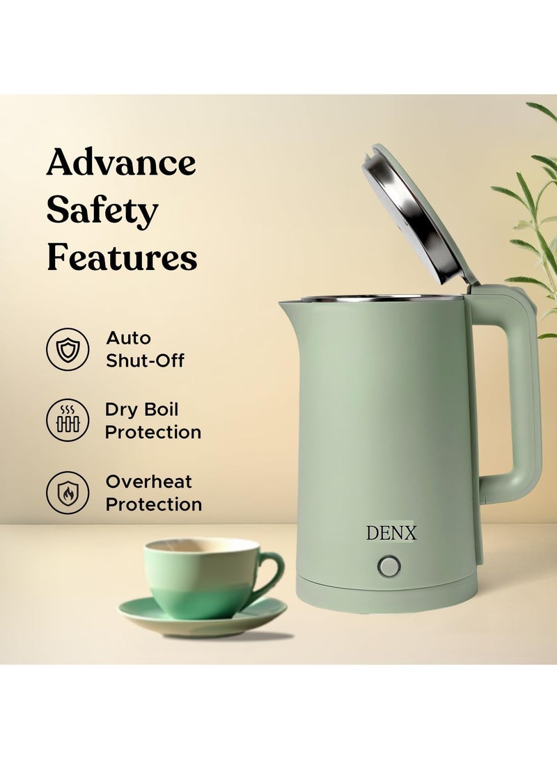 دينكس غلاية كهربائية من ستانلس ستيل مقاوم للصدا | سطح مزدوج الطبقات بملمس بارد بسعة 1.8 لتر  تسخين فائق السرعة بقوة 1500 واط | ايقاف تلقائي وحماية من الغليان الجاف , أخضر - Image 5