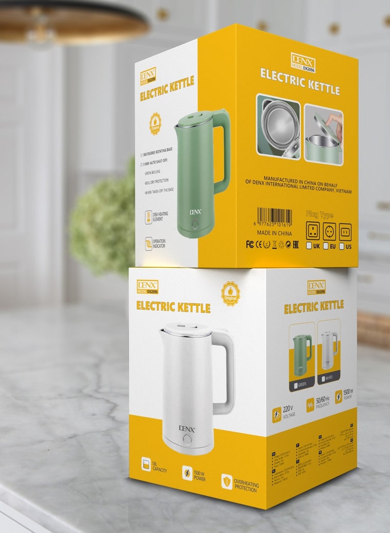 دينكس غلاية كهربائية من ستانلس ستيل مقاوم للصدا | سطح مزدوج الطبقات بملمس بارد بسعة 1.8 لتر  تسخين فائق السرعة بقوة 1500 واط | ايقاف تلقائي وحماية من الغليان الجاف , أخضر - Image 4