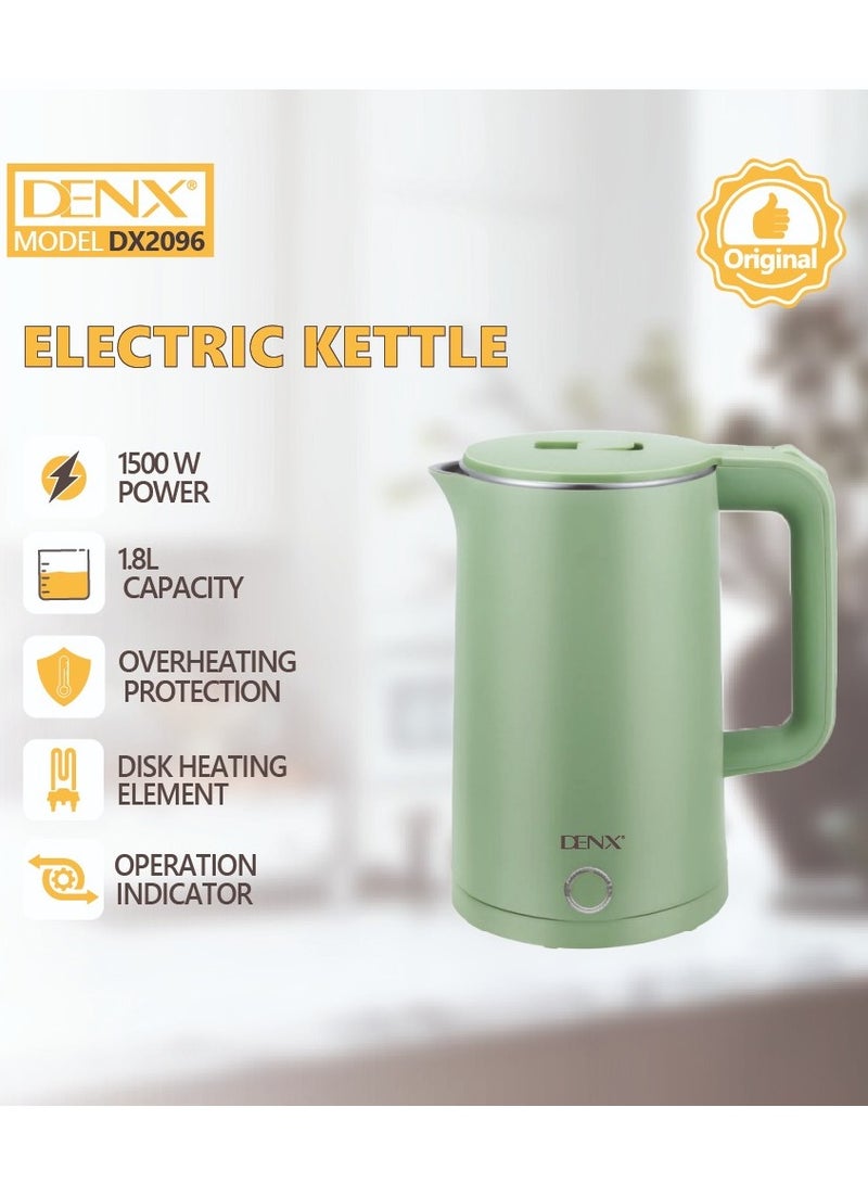 دينكس غلاية كهربائية من ستانلس ستيل مقاوم للصدا | سطح مزدوج الطبقات بملمس بارد بسعة 1.8 لتر  تسخين فائق السرعة بقوة 1500 واط | ايقاف تلقائي وحماية من الغليان الجاف , أخضر - Image 2