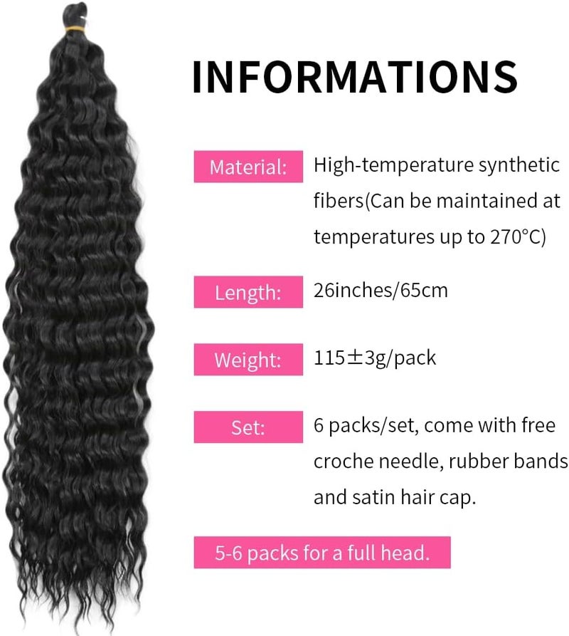 DSOAR 26 Inch 3 Packs Deep Twist Crochet Hair Crochet Braids Bohemian Curly Ocean Wave Hair Bundles Deep Wave Synthetic Hair Extensions for Women Girls - Image 4