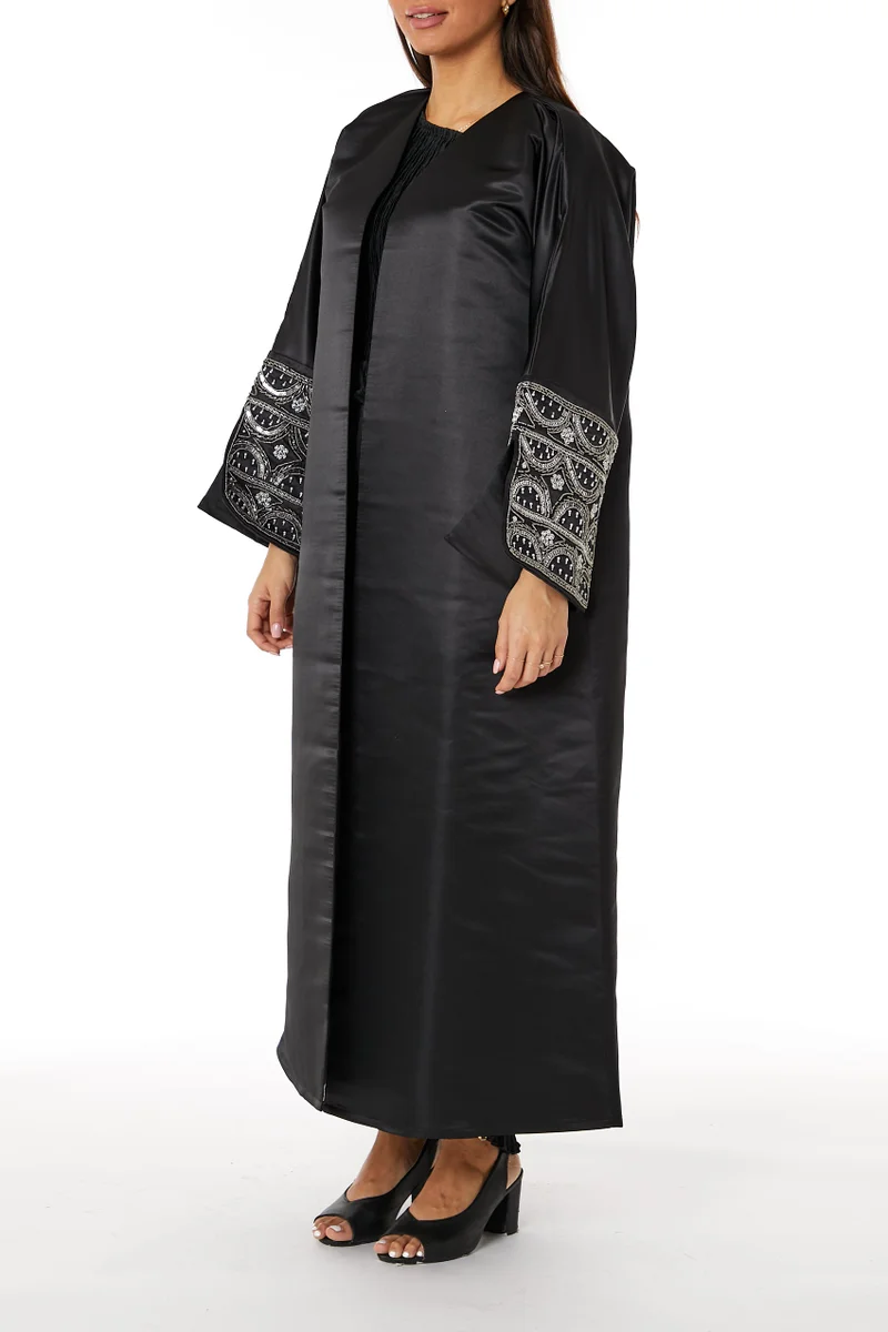 Moistreet V-Neck  Satin Split Cuffs Abaya