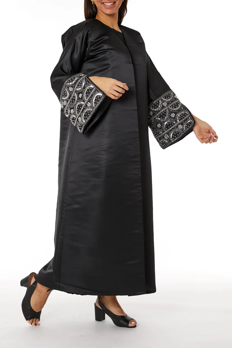 Moistreet  V-Neck  Satin Split Cuffs Abaya for Women | Best Price UAE