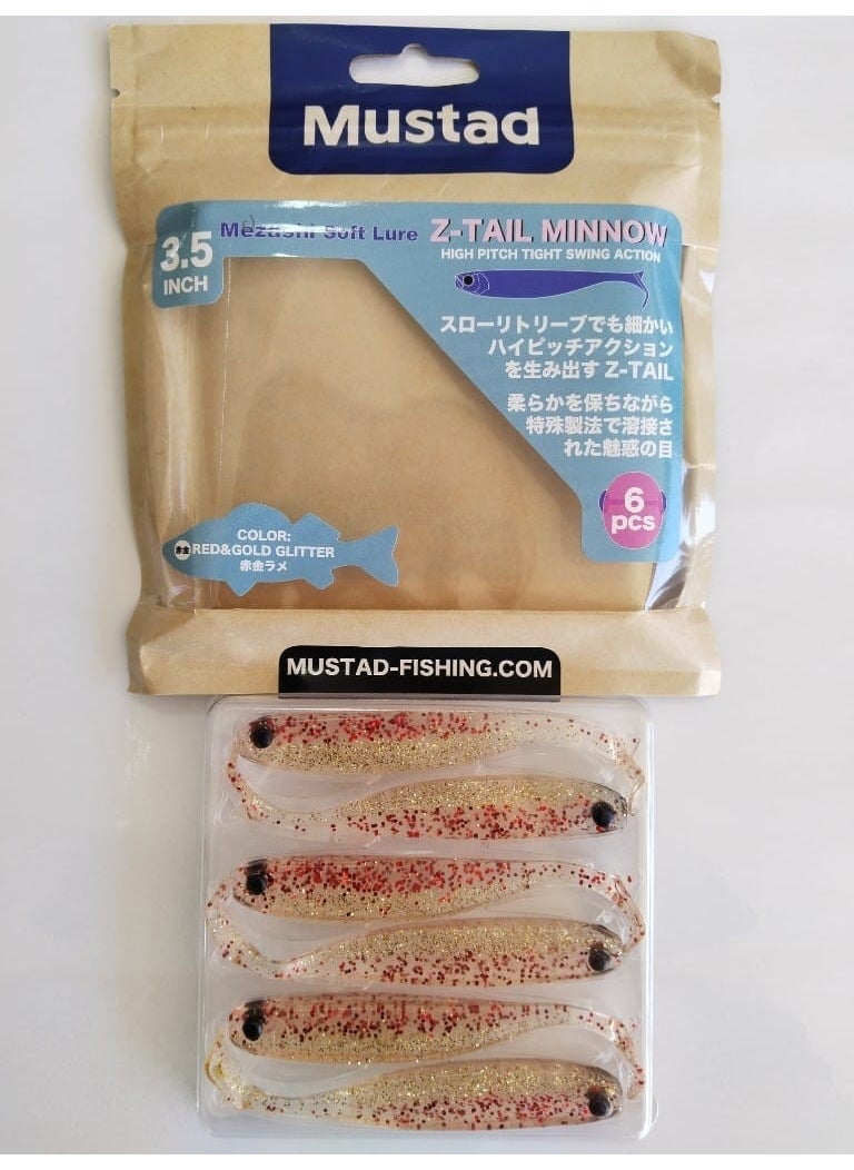 Mustad Mezashi Z-Tail Minnow Silicone Bait 9 cm 6 Pieces - Red Gold 