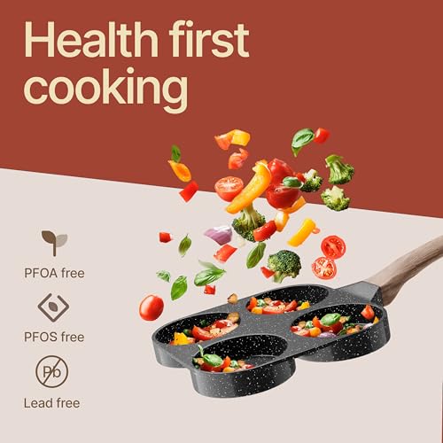 BAKKENMASTER 4-Cup Nonstick Frying Egg Pan Gray Marble, Granite Pancake Pan, PFOS & PFOA Free, Die-Cast Aluminum with Heat-Resistant Handle, 500°F Stove-Safe, Compatible with Induction, Gas & Electric Cooktops - Image 5