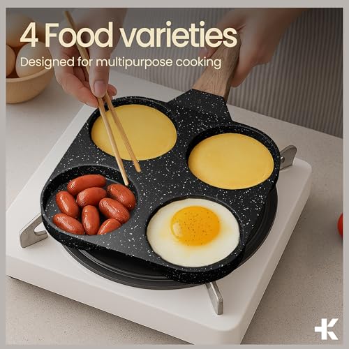 BAKKENMASTER 4-Cup Nonstick Frying Egg Pan Gray Marble, Granite Pancake Pan, PFOS & PFOA Free, Die-Cast Aluminum with Heat-Resistant Handle, 500°F Stove-Safe, Compatible with Induction, Gas & Electric Cooktops - Image 2