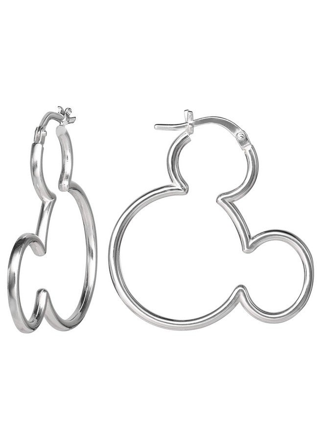 Disney Disney Womens Mickey Mouse Outline Hoop Earrings Mickey Mouse Earrings Disney Sterling Silver Hoop Earrings - Image 1