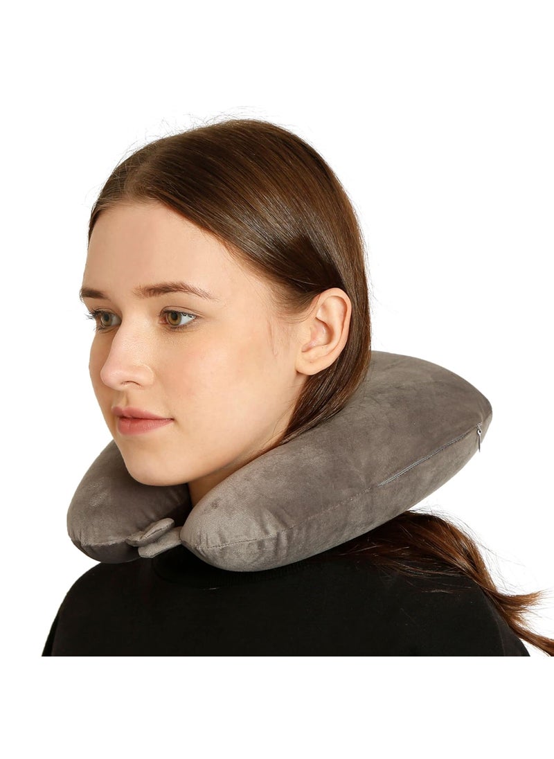 travel360 degree travel360 Degree Memory Foam Neck Pillow Travel Pillow for Car Train Bus Flight Shoulder Neck Support Travelling Accessories for Women Men Light Grey 