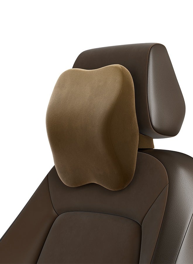Frido Ultimate Car Neck Rest Pillow, Ultrasoft Car Pillow for Comfortable Car Rides, Superior Neck Support Cushion, Relieves Neck Pain, Hi-Per Foam Head Rest Pillow with Washable Velvet Cover, Tan - Image 1