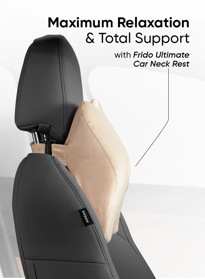Frido Ultimate Car Neck Rest Pillow, Ultrasoft Car Pillow for Comfortable Car Rides, Superior Neck Support Cushion, Relieves Neck Pain, Hi-Per Foam Head Rest Pillow with Washable Velvet Cover, Tan - Image 2