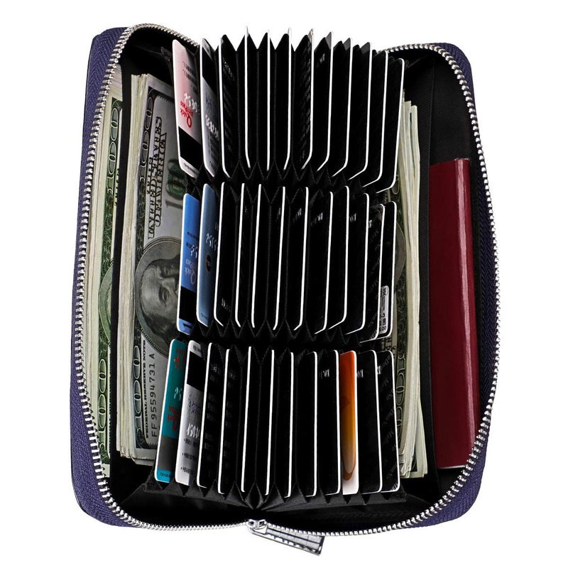 Cynure Women 36 Slots RFID Blocking Card Holder Large Long Leather Zipper Organizer Accordion Wallet,Navy Blue - Image 1