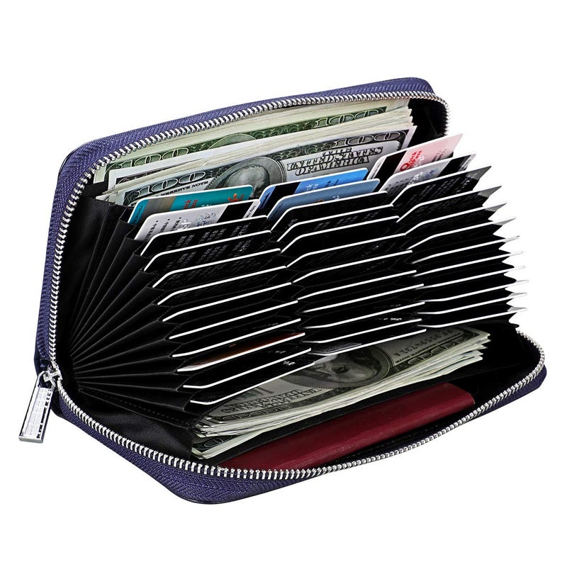 Cynure Women 36 Slots RFID Blocking Card Holder Large Long Leather Zipper Organizer Accordion Wallet,Navy Blue - Image 3