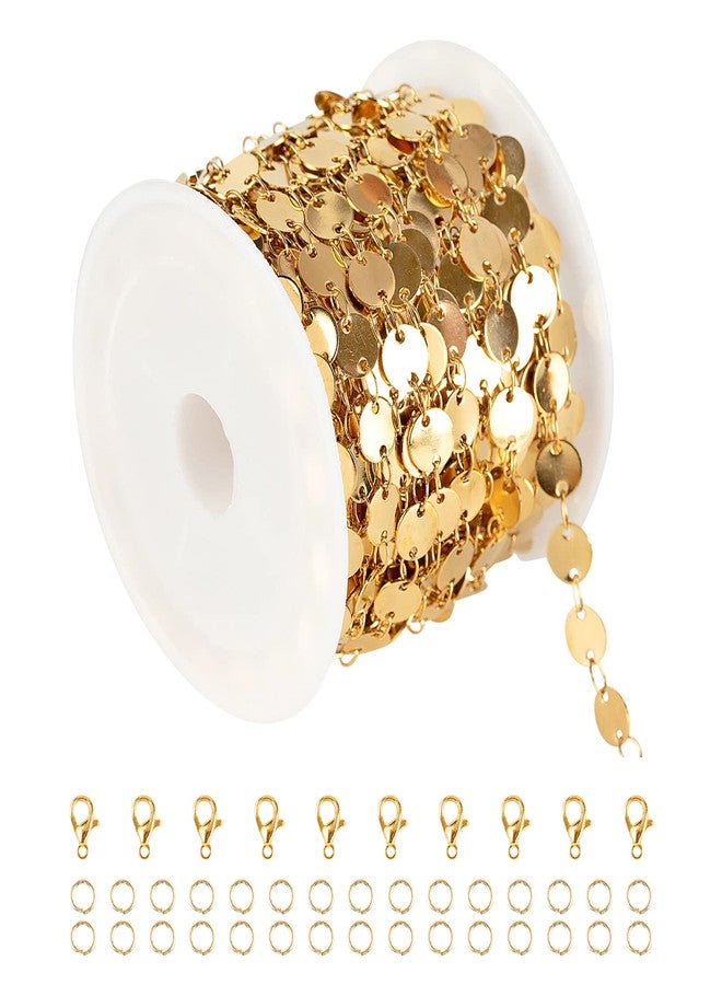 UMAOKANG Gold Plated Jewelry Making Chain Bulk, 304 Stainless Steel Necklace Chains for Jewelry Making, Flat Circle Link Chain Roll with Jump Rings and Lobster Clasps - Image 1