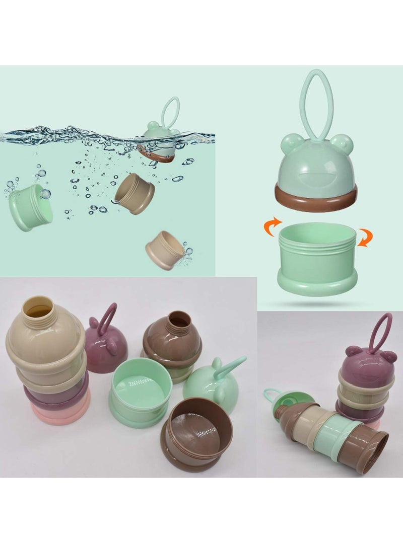 4-Pack Airtight Milk Powder Dispenser, Cute Portable 3-Layer Container for Non-Spill Baby Snacks, Ideal for Travel and Outdoor Feeding Activities. - Image 4