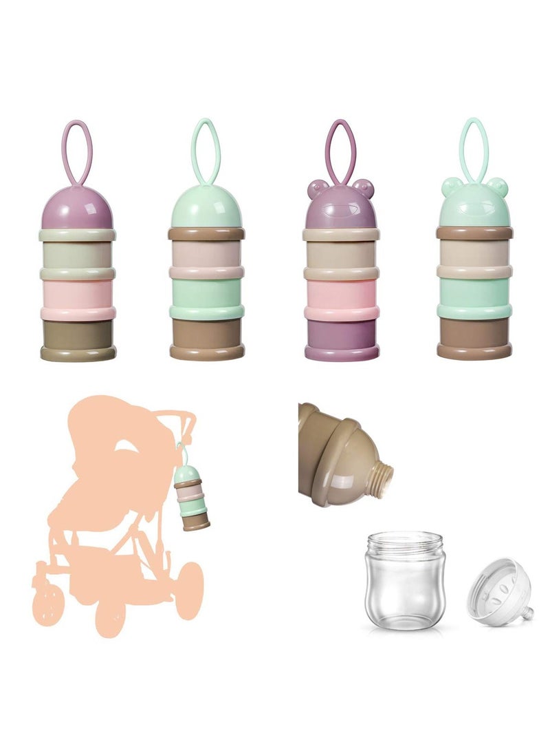 4-Pack Airtight Milk Powder Dispenser, Cute Portable 3-Layer Container for Non-Spill Baby Snacks, Ideal for Travel and Outdoor Feeding Activities. - Image 1