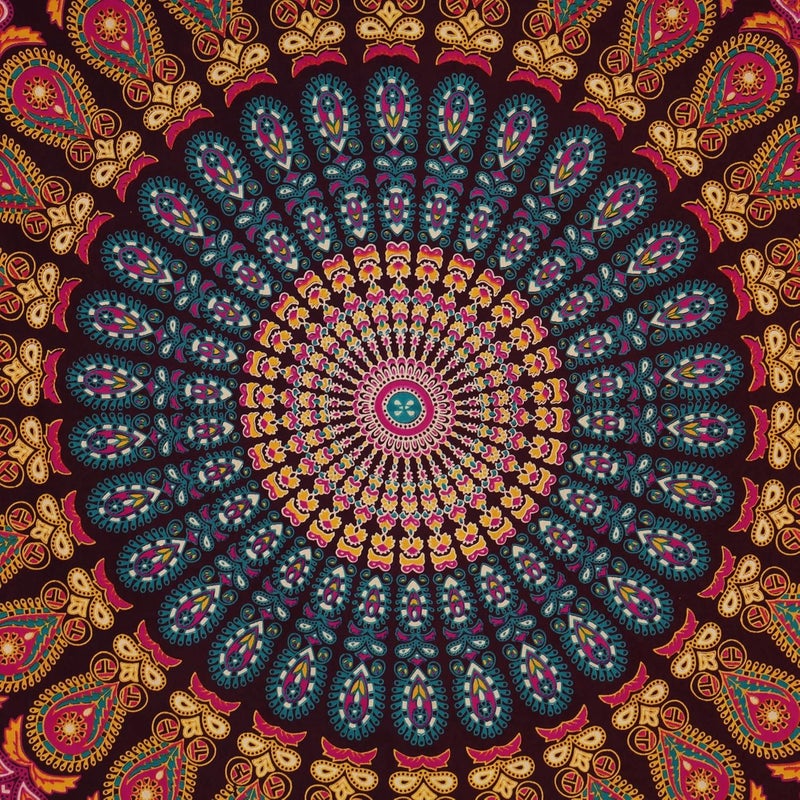 Bless International Handmade Indian hippie Bohemian Psychedelic Peacock Mandala Wall hanging College Dorm Beach Throws Table Cloth Bedding Tapestry (Golden Pink Blue, Queen(84x90Inches)(215x230Cms)) - Image 3