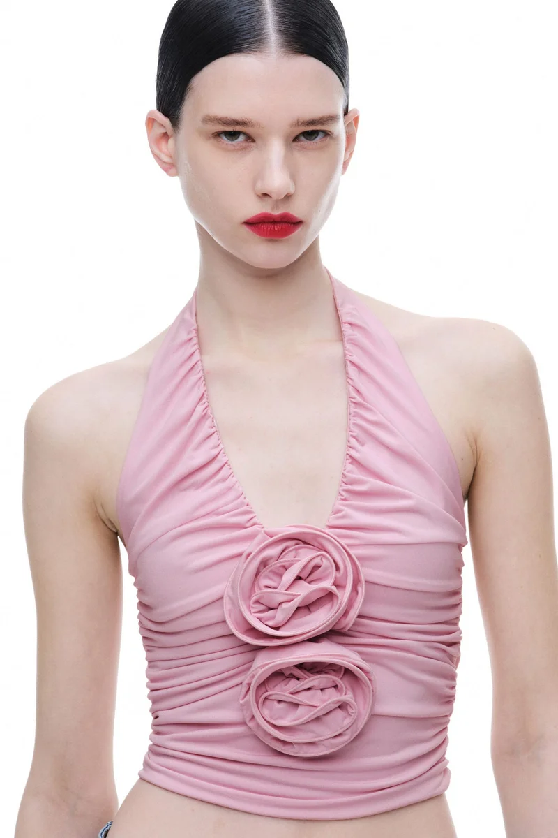 H&M Rose-appliquéd halterneck top