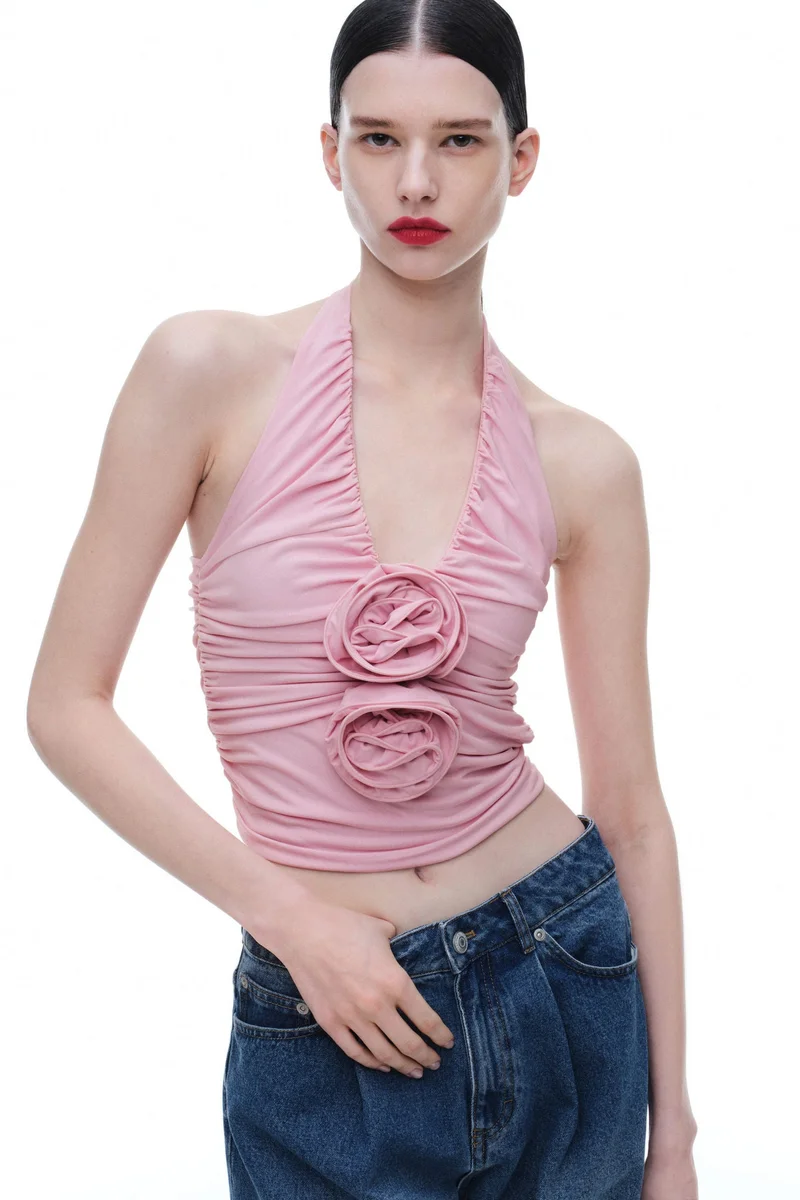 H&M Rose-appliquéd halterneck top
