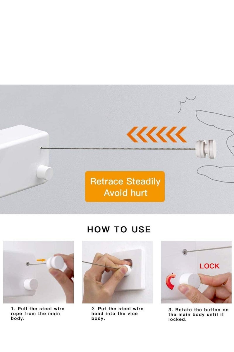 Hoasis Retractable Clothesline,Clothes Line Retracting Indoor,Clothes Drying Line,Double Retractable Clothes Lines for Hanging Clothes Outdoor with 13.8 Ft Steel Wire, Clothing Line/Laundry Line - Image 3