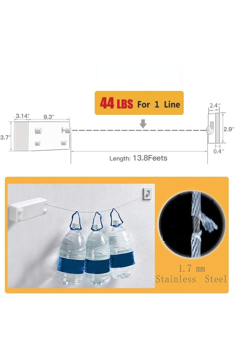 Hoasis Retractable Clothesline,Clothes Line Retracting Indoor,Clothes Drying Line,Double Retractable Clothes Lines for Hanging Clothes Outdoor with 13.8 Ft Steel Wire, Clothing Line/Laundry Line - Image 5