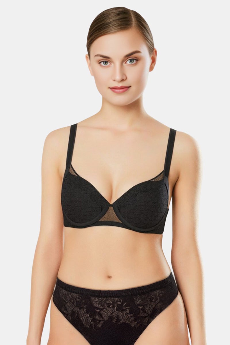TRIUMPH Women Textured Padded Underwired Bra, Black - Image 1