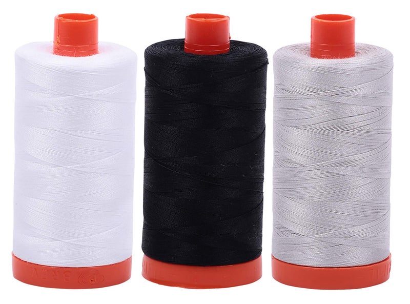 AURIFIL Cotton Mako 50wt Thread 3 Large Spools White  Black  Aluminum 202426922615