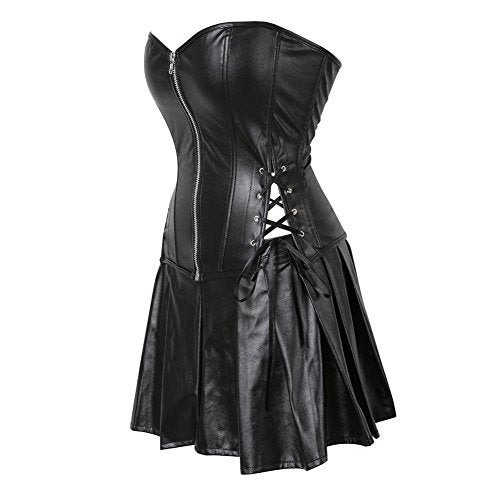 Kranchungel Women's Punk Rock Faux Leather Corset Retro Goth Waist Cincher Basque Bustier Small Black - Image 5