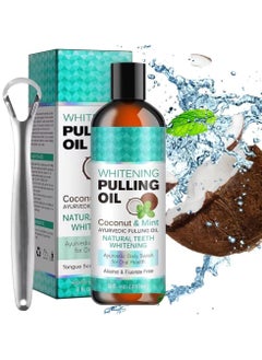 Whitening Pulling Oil coconut oil mouth water natural whitening oil pulling Mouthwash 8 Fl oz cleaning plaque reducing mixture remove the tartar and plaque -tongue -tongue scrap and measuring cup