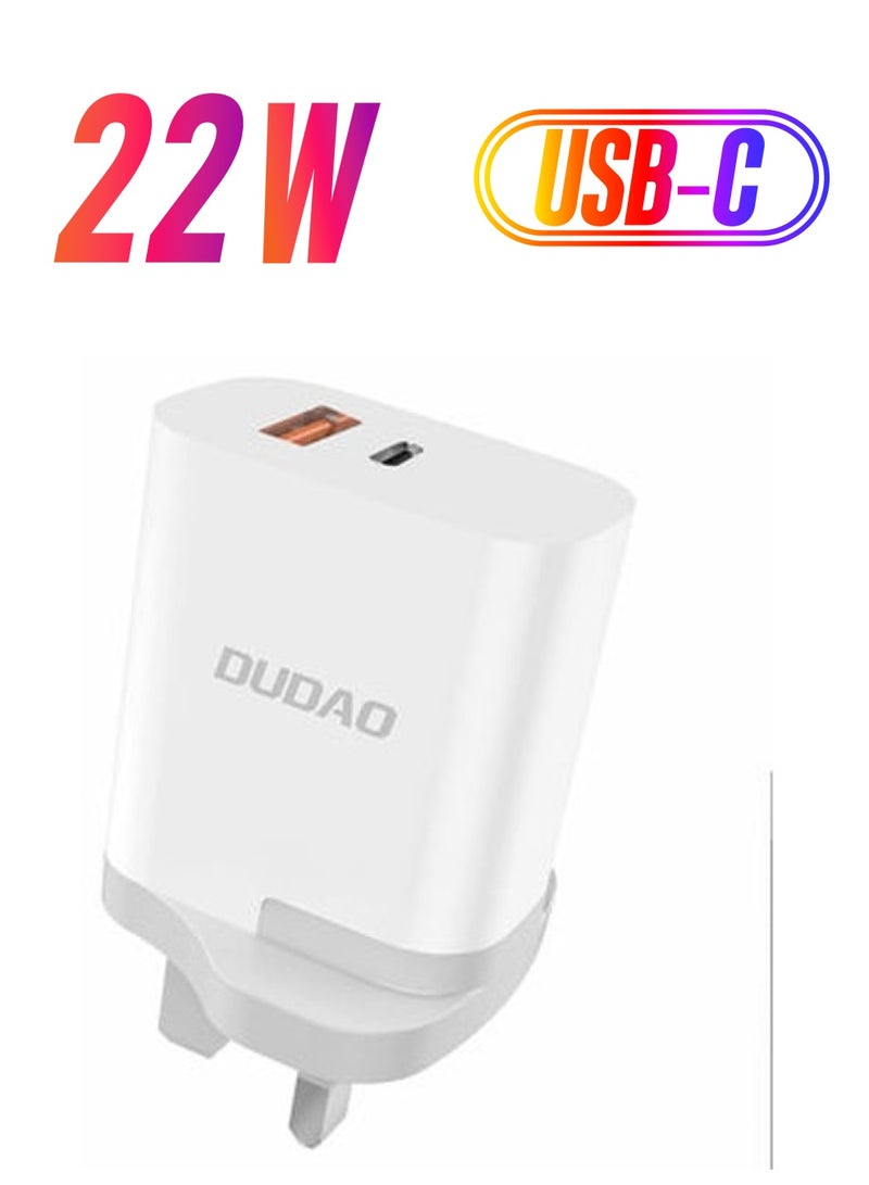 DUDAO شاحن حائط USB مزدوج 22.5 واط مع منافذ PD و QC3.0 كابل لايتنينغ إلى تايب-سي - A6xsUK - Image 1