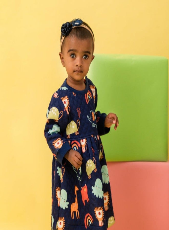 A toddler thing Quilted Frock and Pant Set for Kids - Warm & Cozy 2-Piece Outfit, Soft & Lightweight Fabric, Adorable Patterns, Perfect Winter Wear for Girls, Print Cuddle Monster, Size 6-12 Months - Image 2