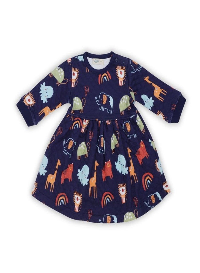A toddler thing Quilted Frock and Pant Set for Kids - Warm & Cozy 2-Piece Outfit, Soft & Lightweight Fabric, Adorable Patterns, Perfect Winter Wear for Girls, Print Cuddle Monster, Size 6-12 Months - Image 1