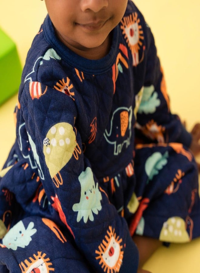 A toddler thing Quilted Frock and Pant Set for Kids - Warm & Cozy 2-Piece Outfit, Soft & Lightweight Fabric, Adorable Patterns, Perfect Winter Wear for Girls, Print Cuddle Monster, Size 6-12 Months - Image 3