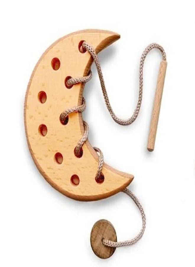 Keebori Montessori Wooden Lacing Toy Shape - Early Learning Threading Board for Fine Motor Skill Development - Eco-Friendly Natural Wood Sewing Activity & Travel Game for Kids (Beige, Moon) - Image 1