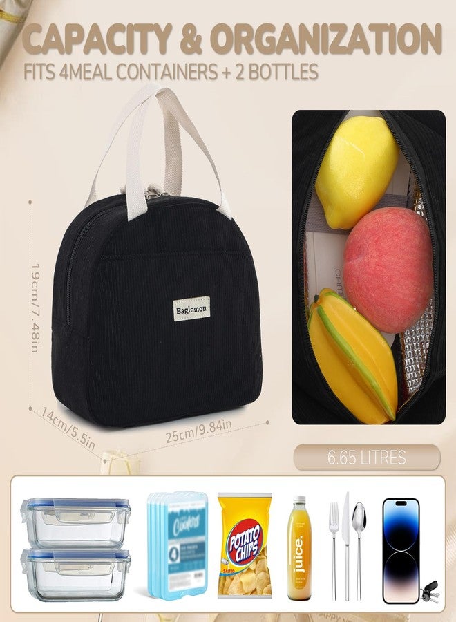 Baglemon Lunch Bag for Women Men Cute Corduroy Lunch Tote Bags Reusable Insulated Lunch Box Large Capacity Reusable Insulated Cooler for Work/Picnic/Travel - Image 5