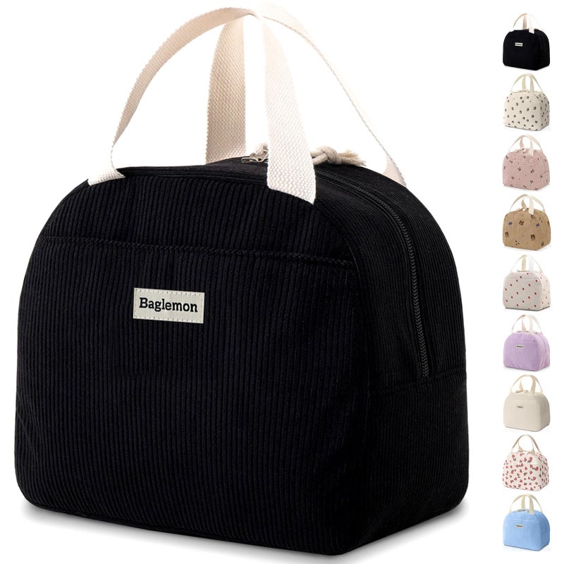 Baglemon Lunch Bag for Women Men Cute Corduroy Lunch Tote Bags Reusable Insulated Lunch Box Large Capacity Reusable Insulated Cooler for Work/Picnic/Travel - Image 1