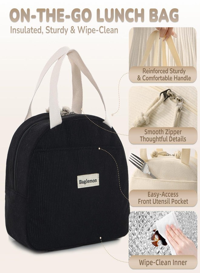 Baglemon Lunch Bag for Women Men Cute Corduroy Lunch Tote Bags Reusable Insulated Lunch Box Large Capacity Reusable Insulated Cooler for Work/Picnic/Travel - Image 3