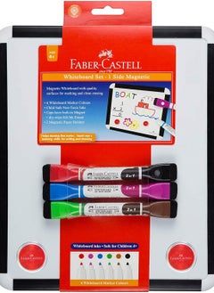 FABER-CASTELL Faber-Castell Dry-wipe Whiteboard (30X25Cm) + 3 Bi-Colour Markers=6 Colours, Child Safe Non-Toxic Inks, Caps Have Built-In Magnet, Dry-Wipe Felt Ink Eraser, + 2Magnetic Paper Holders  - Image 1