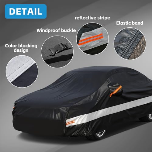 Holthly 10 Layers Sedan Car Cover Waterproof All Weather for Automobiles,100% Waterproof Outdoor Car Covers Rain Snow UV Protection. Custom Fit for Honda Civic, Toyota Corolla, Hyundai Elantra,etc - Image 3