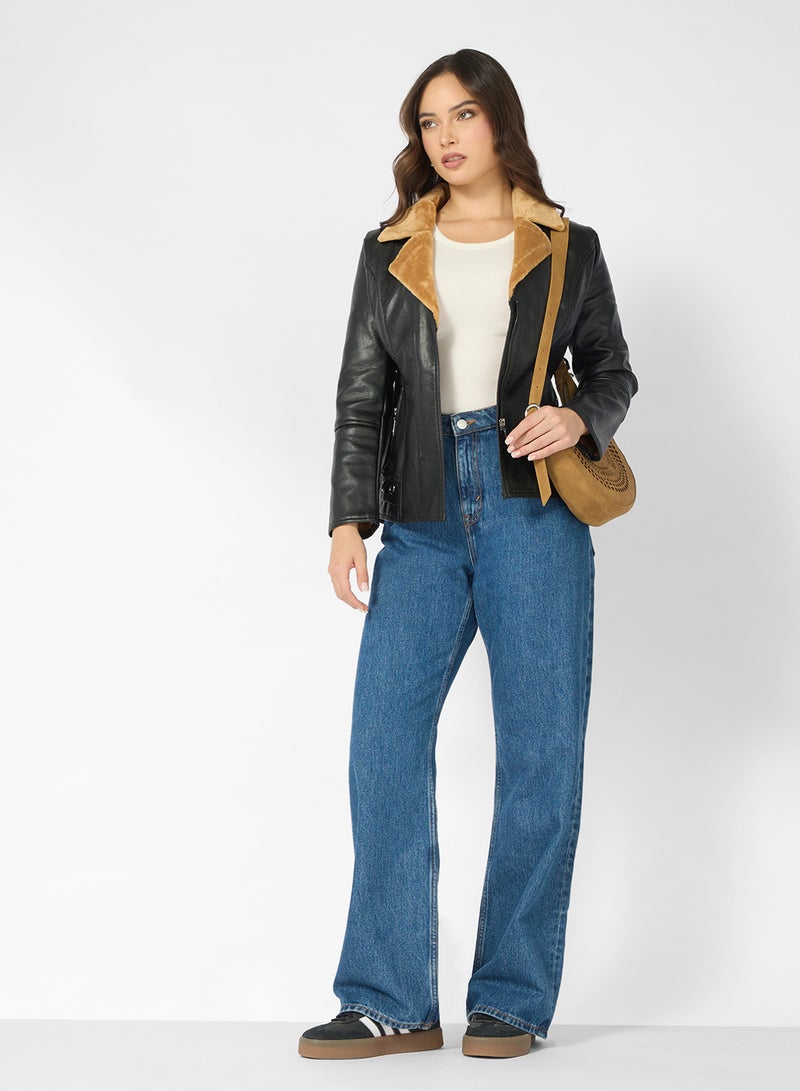 جينجر جاكيت جلد صناعي بتفاصيل بورج - Image 4